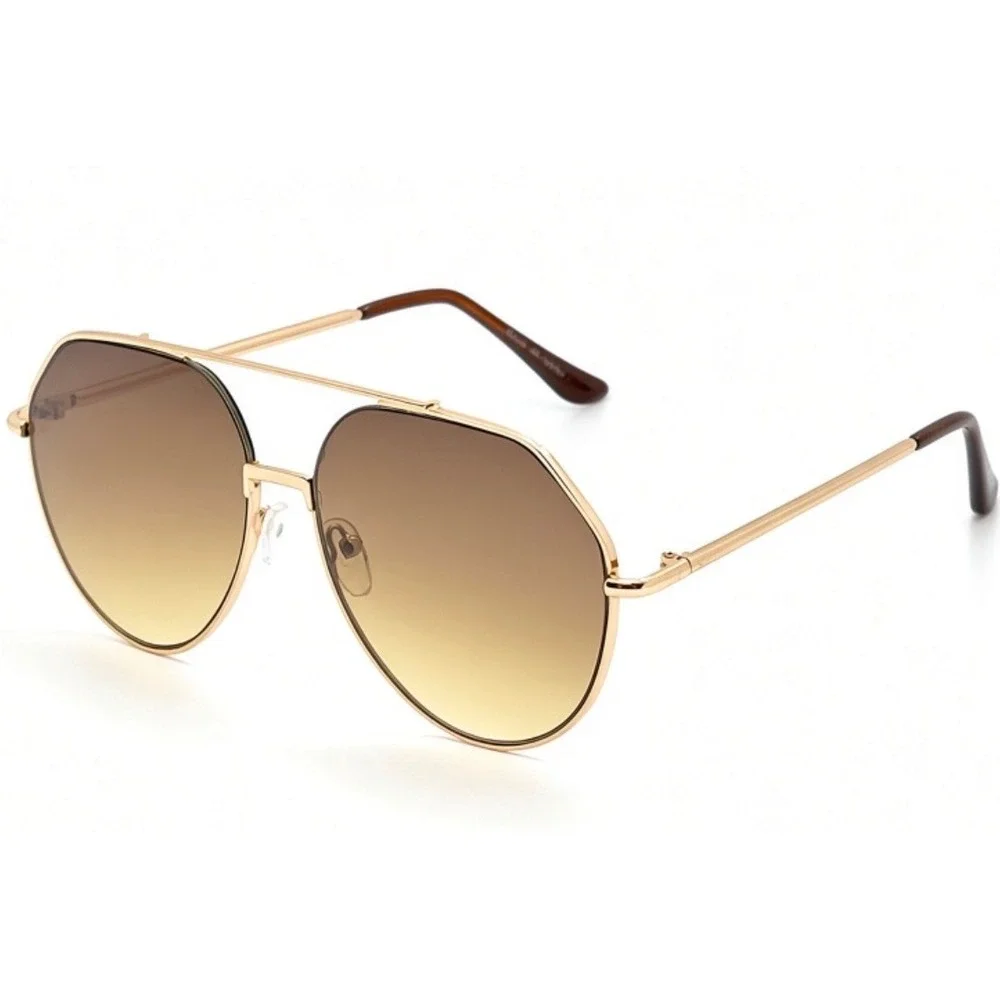Mens 70s Retro, Modern Round Frames Gold Sunglasses Brown Lens UV400 Driving New